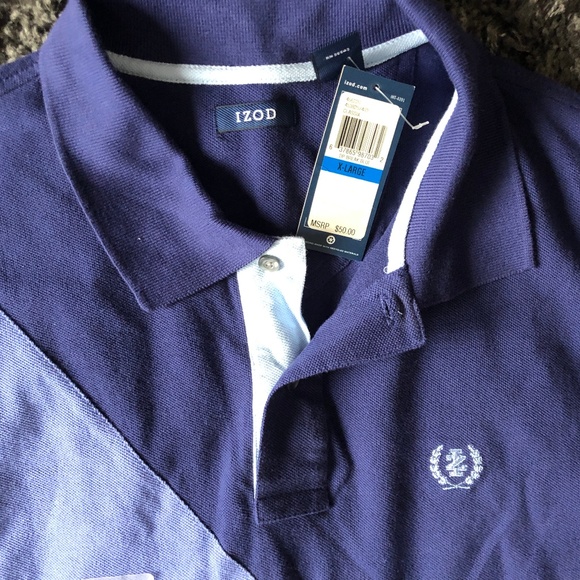 NWT Mens IZOD Polo, XL Blue Shades Split Diagonally - Picture 1 of 3